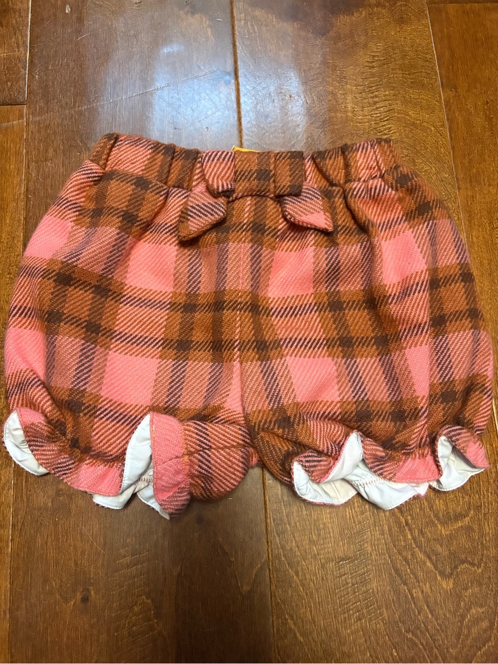 The Beaufort Bonnet Company Pink and Brown Plaid Bubble Shorts with Bow